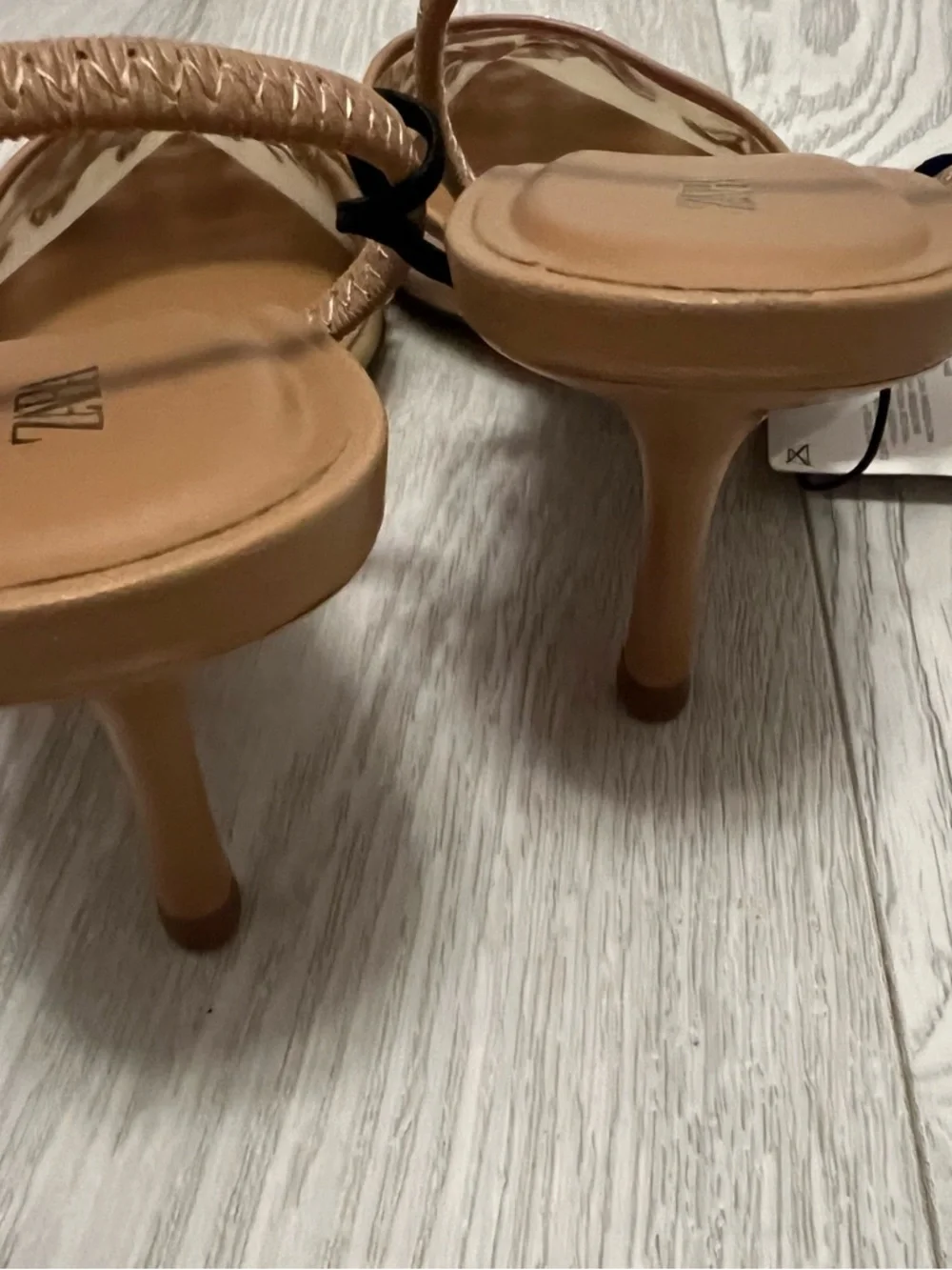 Zara tan embroidered & beaded mesh sling-back heels. 10 NWT
